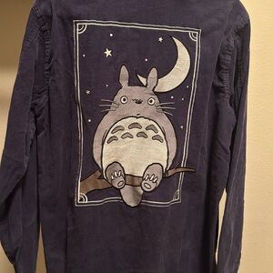 My Neighbor Totoro Blue Corduroy Button up Long Sleeve Shirt Medium